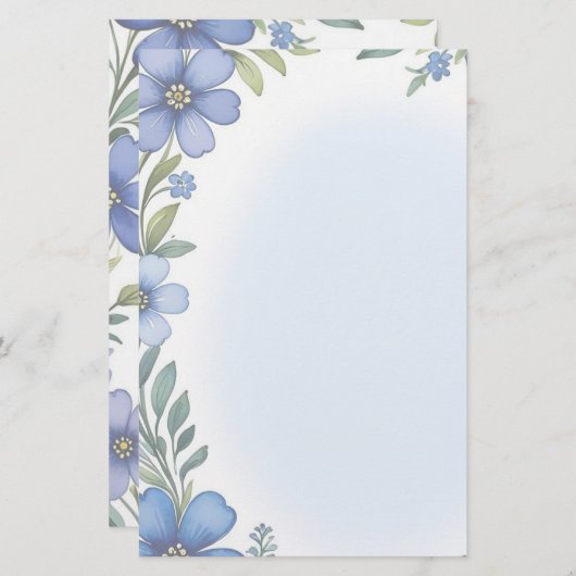 Blauw Bloemen Elegantie Stationery Set Briefpapier (Voorkant / Achterkant)