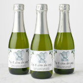 Blauw Bloemen Elephant Baby shower Pop het spranke Sparkling Wijnetiket (Flessen)