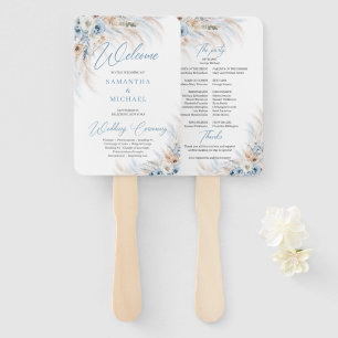 Blauw Bloemen en Ivoor Rozen Pampas Grass bruiloft Handwaaier