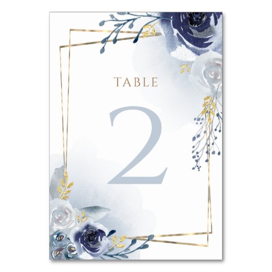 blauw bloemen faux gouden folie Doop Kaart (Voorkant)