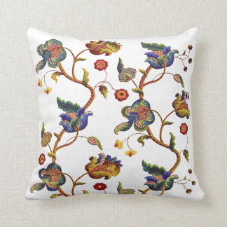 Blauw Bloemen Faux Jacobean borduurwerk Kussen