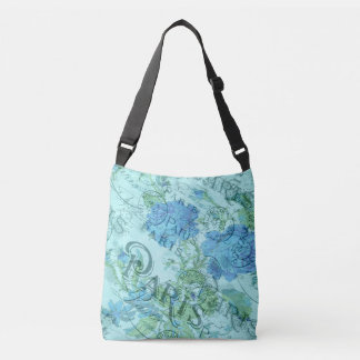  Blauw Bloemen Frans Parijs Postmark Patroon Crossbody Tas
