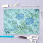  Blauw Bloemen Frans Parijs Postmark Patroon Tissuepapier (Craft)