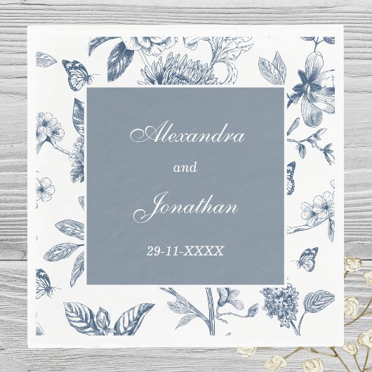 Blauw Bloemen Franse bruiloft Servet