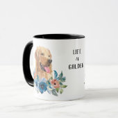Blauw Bloemen Golden Retriever Life Mok (Voorkant links)