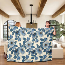 Blauw Bloemen Goud Glitter Japans Ukiyo-e