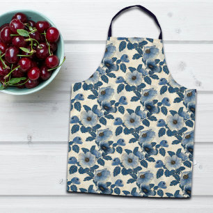 Blauw Bloemen Goud Glitter Japans Ukiyo-e Schort