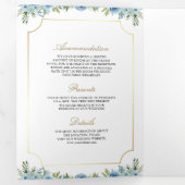 Blauw Bloemen Goud Katholiek Kruis QR Code Huwelij Drieluik Uitnodiging (Binnenzijde eerst)