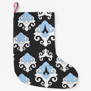 Blauw Bloemen Grijs Achtergrondpatroon Kleine Kerstsok