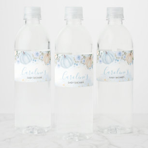 Blauw Bloemen Groen Kleine Pompoen Baby shower Waterfles Etiket