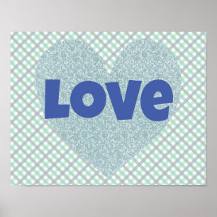 Blauw Bloemen Hart en Liefde Poster
