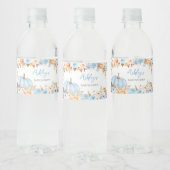 Blauw Bloemen Herfst pompoen Baby shower Waterfles Etiket (Flessen)