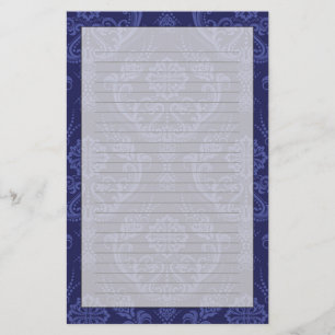 Blauw bloemen het damastbehang van de luxe briefpapier