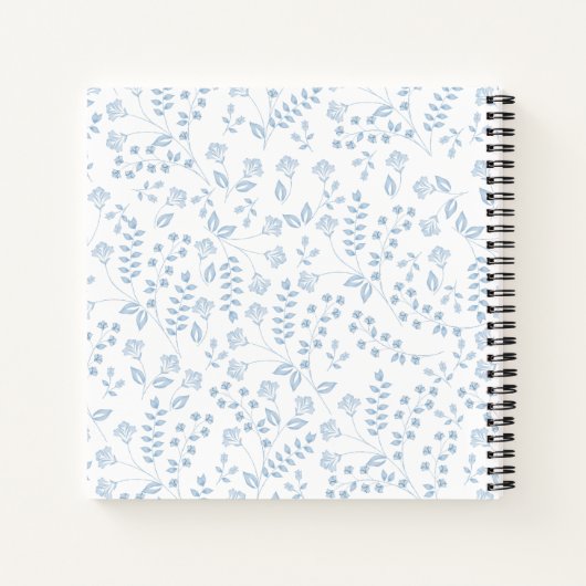 Blauw Bloemen Leuke Chic Pattern Monogram Initiale Notitieboek (Achterkant)
