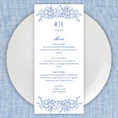 Blauw Bloemen Lijst Elegant Bruiloft Menu