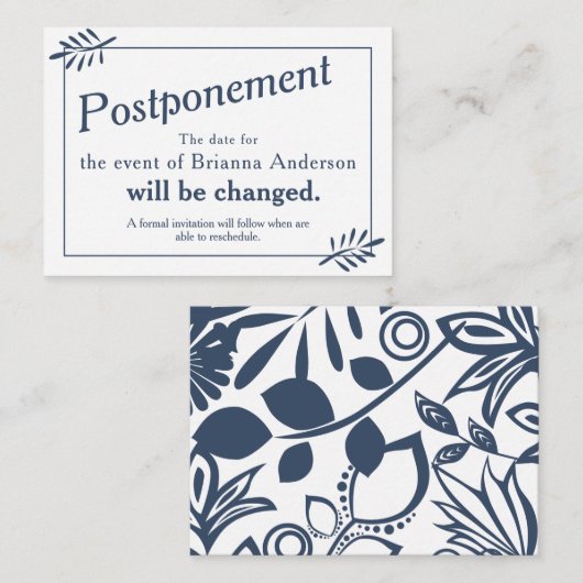 Blauw Bloemen Lijst Informatie Kaart (Voorkant / Achterkant)