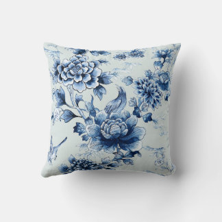 Blauw Bloemen Luxe Print op Sage Sierkussen
