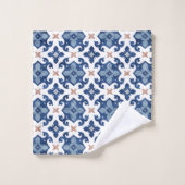 Blauw Bloemen Marokkaanse Tegel Patroon Bad Handdoek (Wasdoekje)