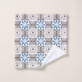 Blauw Bloemen Marokkaanse Tegel Patroon Bad Handdoek (Wasdoekje)