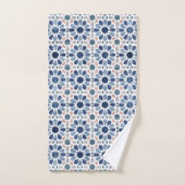 Blauw Bloemen Marokkaanse Tegel Patroon Bad Handdoek (Handdoek)