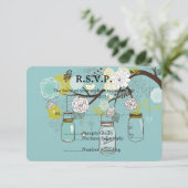 Blauw Bloemen Mason Jars Bruiloft RSVP (Staand voorkant)