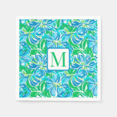 Blauw Bloemen Monogram met Preppy Uitstraling Servet (Voorkant)