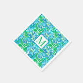 Blauw Bloemen Monogram met Preppy Uitstraling Servet (Hoek)