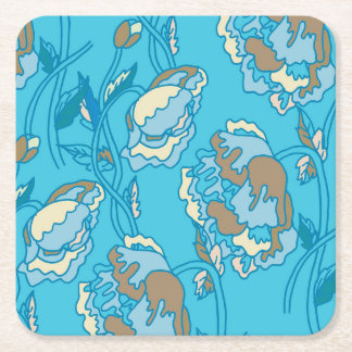 blauw, bloemen, natuurlijk, pioen, cadeau, elegant vierkante kartonnen onderzetter