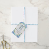 Blauw Bloemen Oerwoud Olifant Baby shower Cadeaulabel (Met Touw)