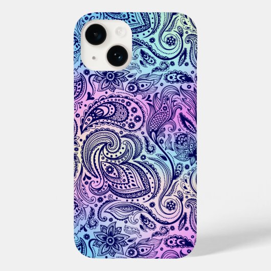 Blauw Bloemen Paisley over iriserende achtergrond Case-Mate iPhone Case (Achterkant)