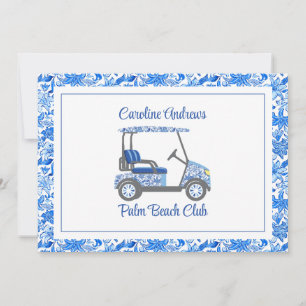 Blauw Bloemen Palm Beach Golfkar Preppy Bedankkaart
