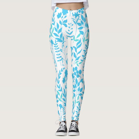 Blauw Bloemen patroon.ST01 Geen BG Leggings (Voorkant)