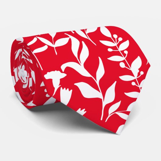 Blauw Bloemen patroon ST02x4 Wit Rood BG Stropdas (Opgerold)