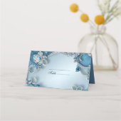 Blauw Bloemen Place Card (Voorkant)