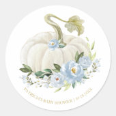 Blauw Bloemen Pompoen Herfst Baby shower Ronde Sticker (Voorkant)