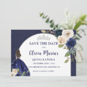 Blauw Bloemen Prinses Quinceañera Save The Date (Staand voorkant)