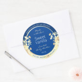 Blauw Bloemen Product Verpakkingsetiketten Gouden Ronde Sticker (Envelop)