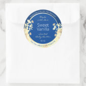 Blauw Bloemen Product Verpakkingsetiketten Gouden Ronde Sticker (Tas)