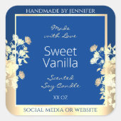 Blauw Bloemen Product Verpakkingsetiketten Gouden Vierkante Sticker (Voorkant)