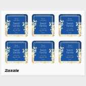Blauw Bloemen Product Verpakkingsetiketten Gouden Vierkante Sticker (Vel)
