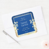 Blauw Bloemen Product Verpakkingsetiketten Gouden Vierkante Sticker (Envelop)