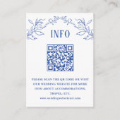  Blauw Bloemen QR Code Bruiloft Info Informatiekaartje (Voorkant)