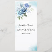 Blauw Bloemen Quinceanera 15e Verjaardagsfeest Men Menu (Achterkant)