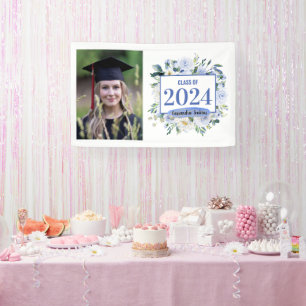 Blauw Bloemen Roos Afstuderen Jaar Spandoek