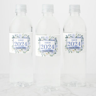 Blauw Bloemen Roos Afstuderen Jaar Waterfles Etiket
