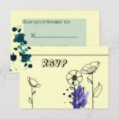 Blauw bloemen RSVP kaartje (Voorkant / Achterkant)