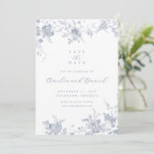 Blauw  Bloemen Save the Date Kaart (Staand voorkant)