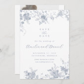 Blauw  Bloemen Save the Date Kaart (Voorkant / Achterkant)