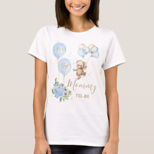Blauw Bloemen Schattige Beer Jongen Baby shower Ma T-shirt