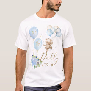 Blauw Bloemen Schattige Beer Jongen Baby shower Pa T-shirt
